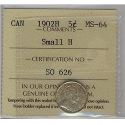 1902H 5¢ Small H ICCS MS64