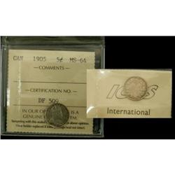 1905 5¢ ICCS MS64, Light golden tone with lots of