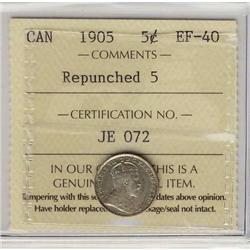 1905  5¢ Repunched 5  ICCS EF-40