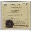 Image 1 : 1908  5¢  Small 8 ICCS VF-30