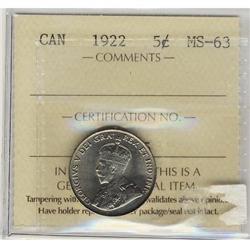1922 5¢ ICCS MS63