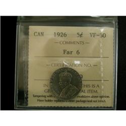 1926 5¢ Far 6 ICCS VF30, nice problem free exampl