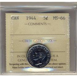 1944 5¢ ICCS MS66.  A gem example