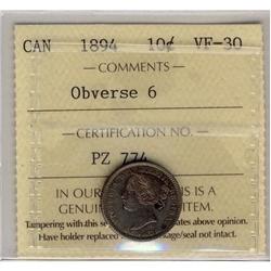 1894 10¢ Obv 6  ICCS VF-30