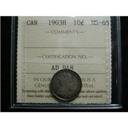 1903H 10¢ ICCS MS65.   Brownish and bluish tint g