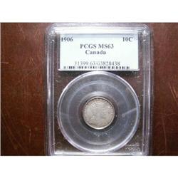 1906 10¢ PCGS MS63.  Lightly toned! A better date