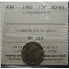 Image 1 : 1916 10¢ ICCS MS65.   Brownish and bluish tint gi