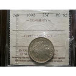 1892 25¢ ICCS MS63.   Another fully lustrous Vict