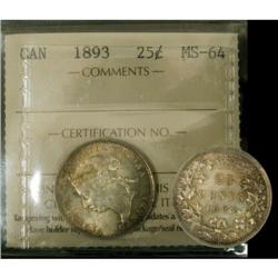 1893 25¢ ICCS MS64.  Absolutely fantastic key dat