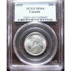1932 25¢ PCGS MS64. A solid coin with flashy lust