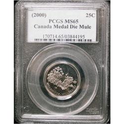 2000 "Map Mule error" 25¢ PCGS MS65. Brilliant wi