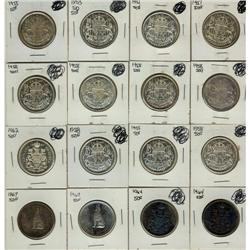 1951 to 1967 50¢.  Lot of 16 silver 50¢ includes