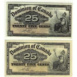 DC-15b 1900 25¢, Lot of 2 notes EF to AU