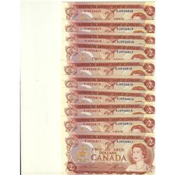 Lot of 10 consecutive numbered notes, 1974 $2 Law