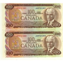 Consecutive numbered pair, BC-52a 1975 $100 JA972