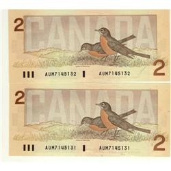 Consecutive numbered pair BC-55a 1986 $2 Crow-Bou