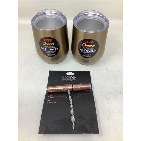 Oggi Cheer Double Wall S.S Wine Tumblers and Cork Screw