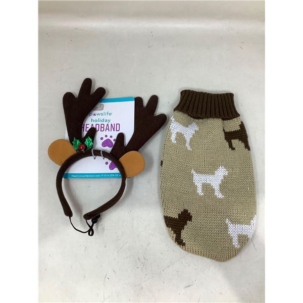 Pet Holiday Headband and Small Sweater