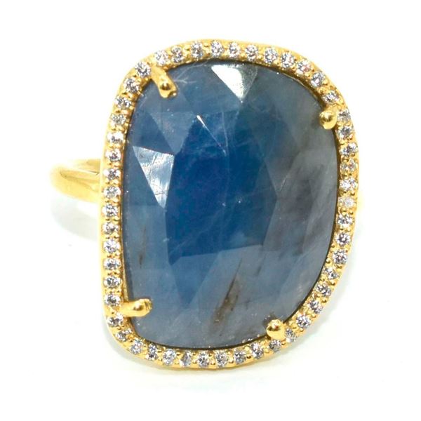 Gold plated Silver Blue Sapphire Cz(8.1ct) Gold Rhodium Plated Ring (~weight 5.65g) (Estimated Selli