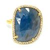 Image 1 : Gold plated Silver Blue Sapphire Cz(8.1ct) Gold Rhodium Plated Ring (~weight 5.65g) (Estimated Selli
