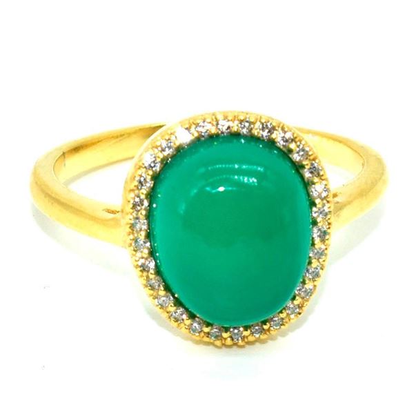 Gold plated Silver Green Onyx Cz(4.5ct) Gold Rhodium Plated Ring (~weight 3.85g) (Estimated Selling 