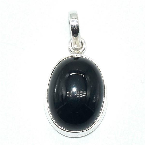 Silver Black Onyx(8.1ct) Rhodium Plated Pendant (~weight 3.75g)