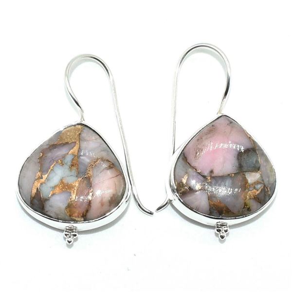 Silver Pink Muhave Turquoise(15.35ct) Rhodium Plated Earrings (~weight 8.3g) (Estimated Selling Pric