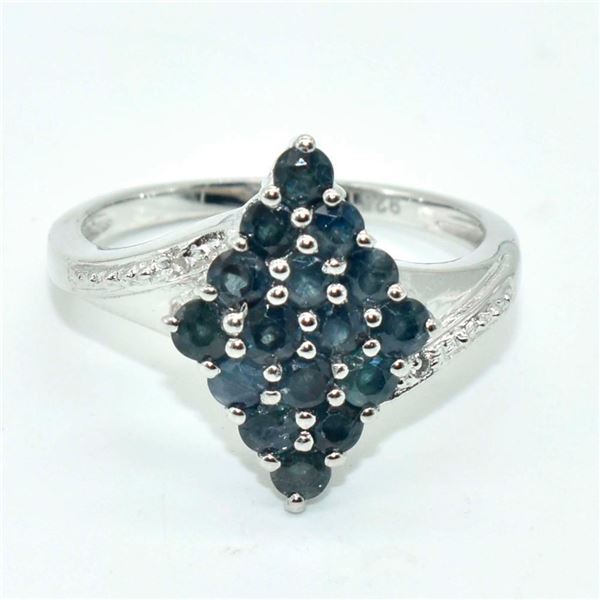 Silver Blue Sapphire(1.8ct) Rhodium Plated Ring (~weight 3.15g)