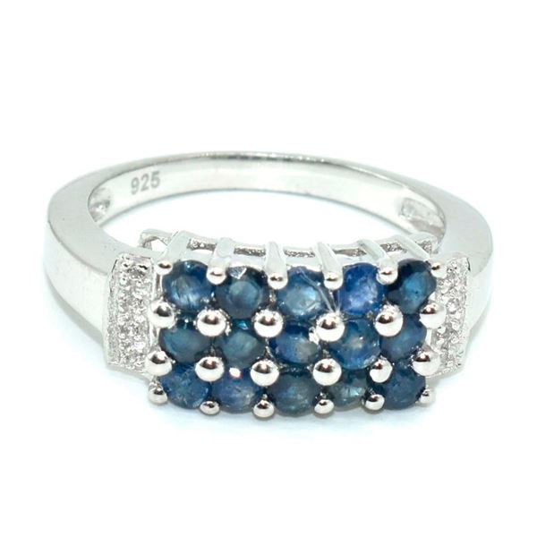 Silver Blue Sapphire(1.35ct) Rhodium Plated Ring (~weight 3.8g) (Estimated Selling Price from $30 to