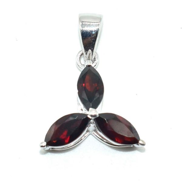 Silver Garnet(1.85ct) Rhodium Plated Pendant (~weight 1.9g)