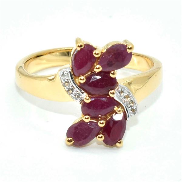 Gold plated Silver Ruby White Topaz(2.25ct) Gold Rhodium Plated Ring (~weight 3.35g)