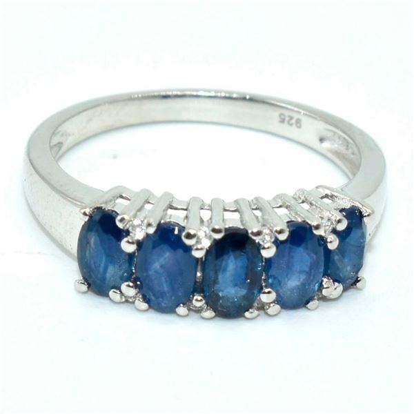 Silver Blue Sapphire(1.85ct) Rhodium Plated Ring (~weight 2.2g)