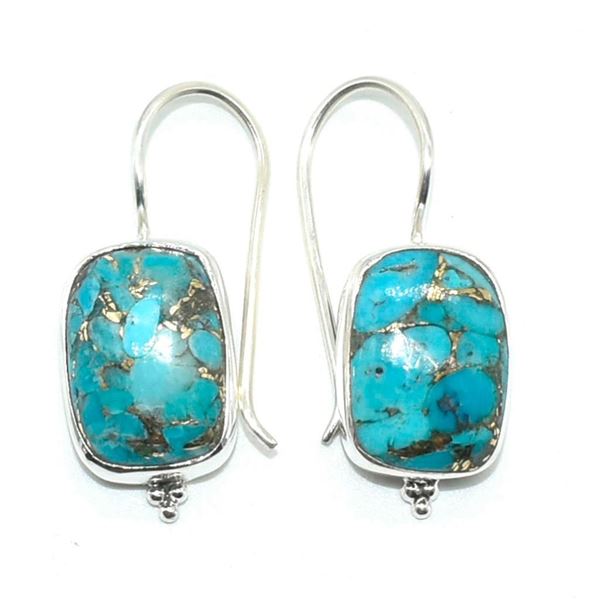 Silver Blue Copper Turquoise(12.65ct) Hand Made Earrings (~weight 5.3g)