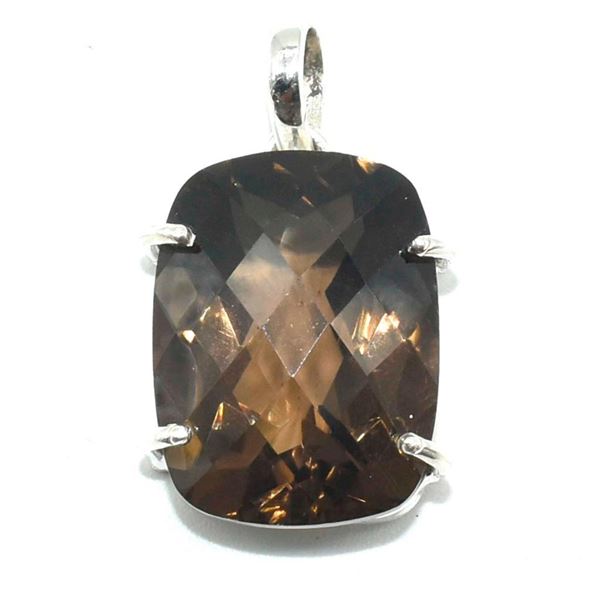 Silver Smokey Quartz(11.7ct) Hand Made Pendant (~weight 6.05g)