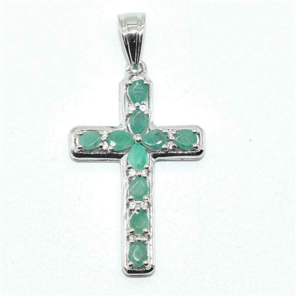 Silver Emerald(2.7ct) Rhodium Plated Pendant (~weight 3.6g)
