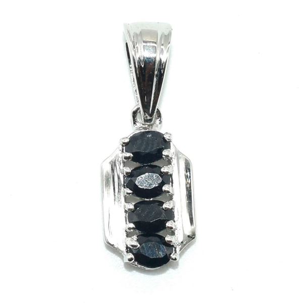 Silver Blue Sapphire(0.9ct) Rhodium Plated Pendant (~weight 1.67g)
