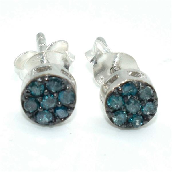 Silver Blue Diamond(0.2ct) Rhodium Plated Earrings (~weight 1.15g)