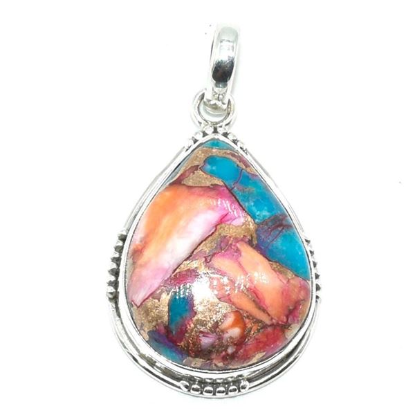 Silver Pink Spiny Oyster Turquoise(11.75ct) Hand Made Pendant (~weight 6.05g)