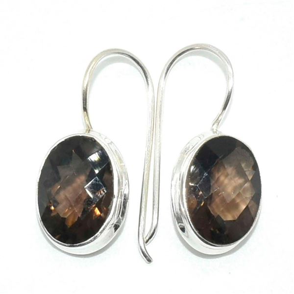 Silver Smokey Quartz(11.5ct) Hand Made Earrings (~weight 5.65g)