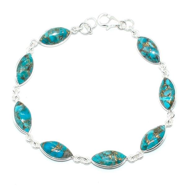Silver Blue Copper Turquoise(17.1ct) Hand Made Bracelet (~weight 7.25g) (Estimated Selling Price fro