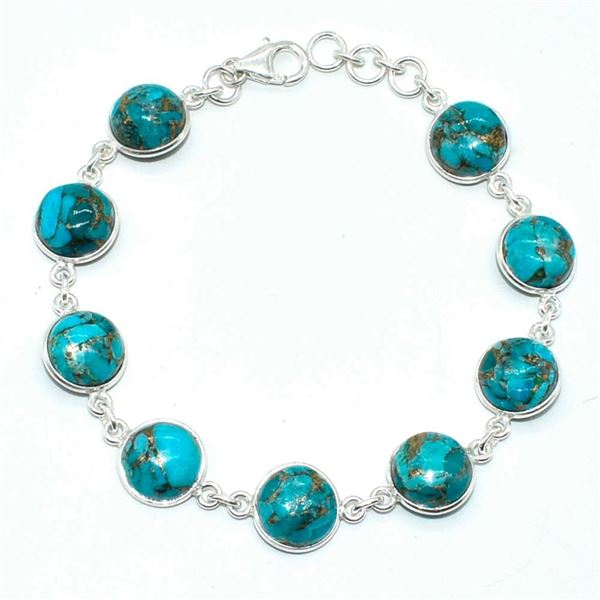 Silver Blue Copper Turquoise(24.35ct) Hand Made Bracelet (~weight 10.7g) (Estimated Selling Price fr