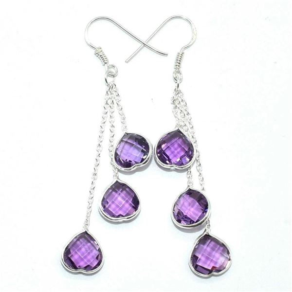 Silver Amethyst(7.2ct) Hand Made Earrings (~weight 6.5g) (Estimated Selling Price from $30 to $60)