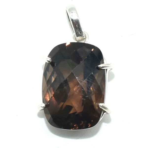 Silver Smokey Quartz(8.75ct) Hand Made Pendant (~weight 4.45g)