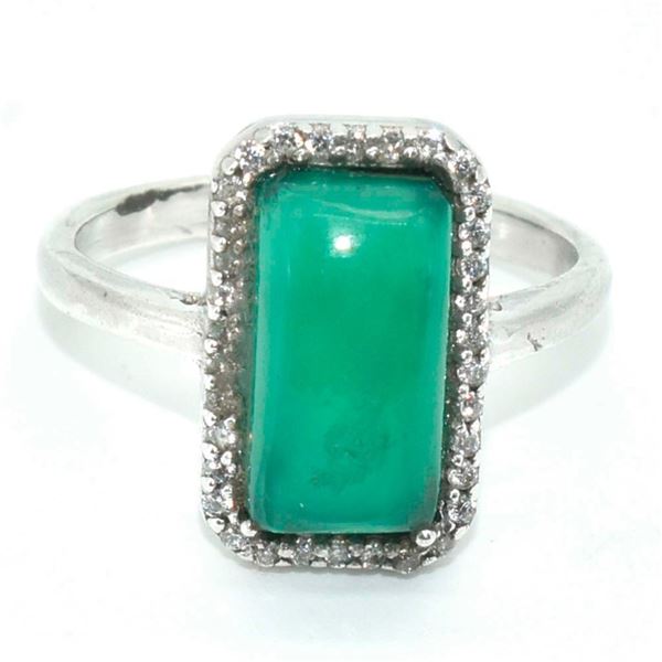 Silver Green Onyx Cz(3.6ct) Rhodium Plated Ring (~weight 3.9g) (Estimated Selling Price from $30 to 