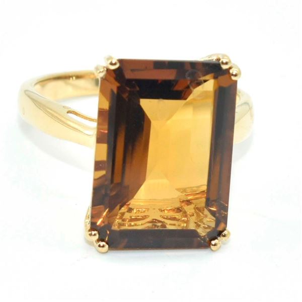 Gold plated Silver Beer Quartz(15.5ct) Gold Rhodium Plated Ring (~weight 6.65g) (Estimated Selling P