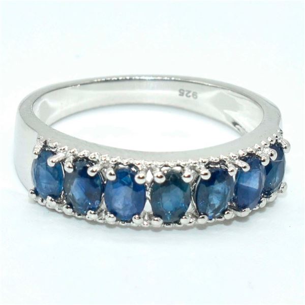 Silver Blue Sapphire(2.15ct) Rhodium Plated Ring (~weight 2.95g)