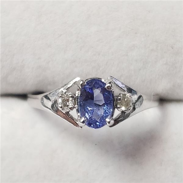 10K White Gold Tanzanite(0.5ct) Diamond(0.03ct) Ring (~Size 6.5)(Ring is resizable for $40) (~length