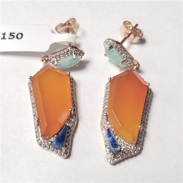 Silver Carnelian And White Topaz(18.5ct) Earrings (~Size )(Ring is resizable for $40) (~length inche