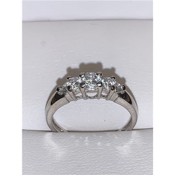 Ladies 14K White Gold Triple Diamond Anniversary Ring .75 Carat Round Cut Diamonds with APPRAISAL CE