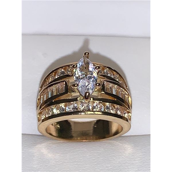 Ladies Marquis Cut Solitaire Multi Stone 14K GP Engagement ring size 7